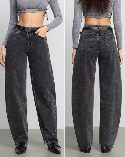 Damen - jeans in Schwarz – Banana Fit mit Gürtel – Neue Kollektion - Tiz Mode