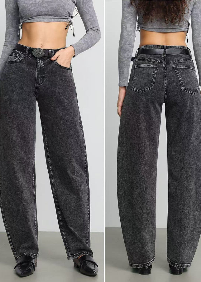 Damen - jeans in Schwarz – Banana Fit mit Gürtel – Neue Kollektion - Tiz Mode