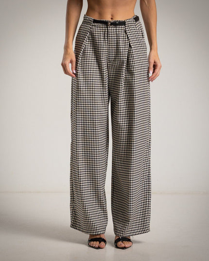 Damen - Palazzo Hosen - Principe di Galles mit Gürtel – Schwarz - Tiz Mode