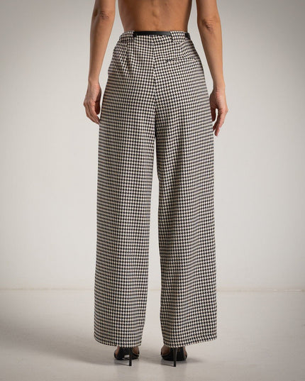 Damen - Palazzo Hosen - Principe di Galles mit Gürtel – Schwarz - Tiz Mode