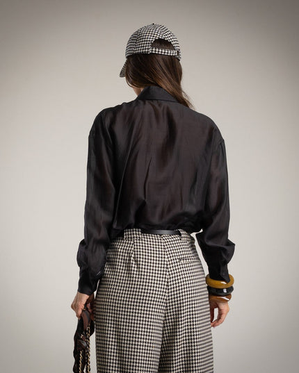 Damen - Palazzo Hosen - Principe di Galles mit Gürtel – Schwarz - Tiz Mode