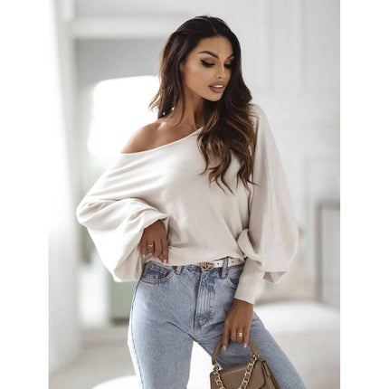 Damen - Pullover mit weitem Schnitt – Off - Shoulder Style – Neuheiten - Tiz Mode