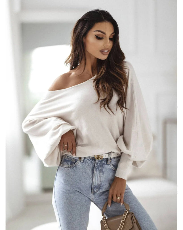Damen - Pullover mit weitem Schnitt – Off - Shoulder Style – Neuheiten - Tiz Mode
