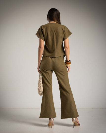 Damen Zweiteiler mit Schmuckknöpfen – Einheitsgröße – Neue Kollektion - Tiz Mode