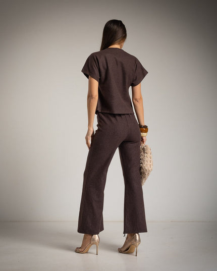 Damen Zweiteiler mit Schmuckknöpfen – Einheitsgröße – Neue Kollektion - Tiz Mode