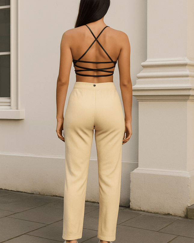 Hosen beige Dusty light – elastischem - M - Tiz Mode