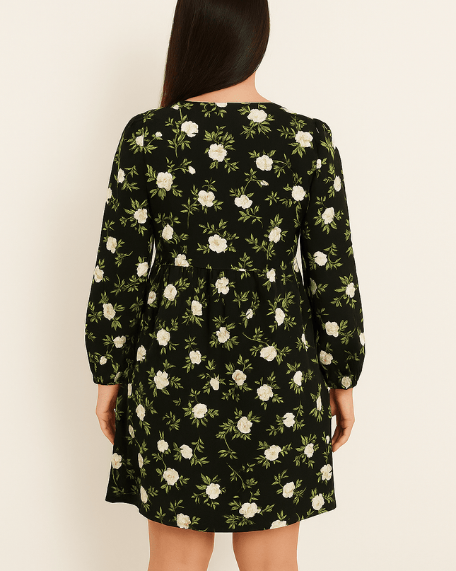 Pieces Kleid Schwarz mit Blumen – XL - Tiz Mode