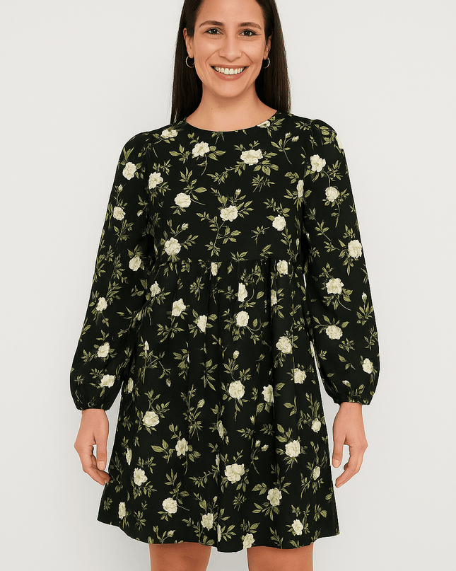 Pieces Kleid Schwarz mit Blumen – XL - Tiz Mode