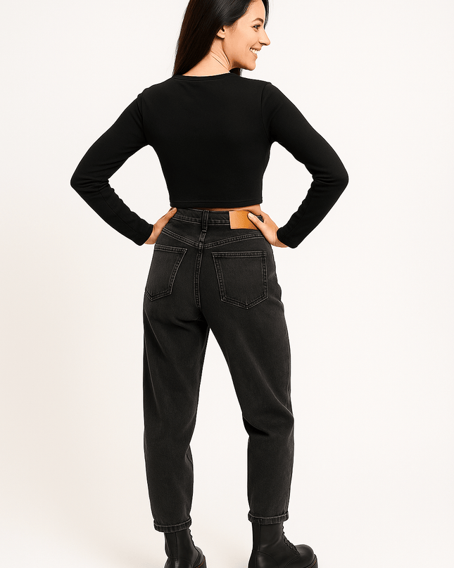 🖤 Pullover Schwarz mit Knoten - Detail – 100% Bio - Baumwolle - Tiz Mode