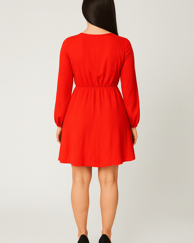 Rotes Kleid mit langen Ärmeln - Tiz Mode