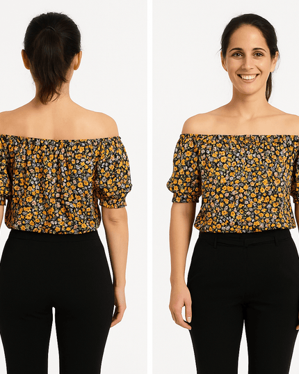 Schulterfreie Bluse mit Blumenmuster - Tiz Mode