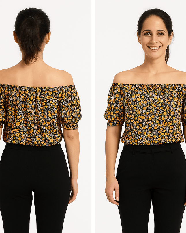 Schulterfreie Bluse mit Blumenmuster - Tiz Mode