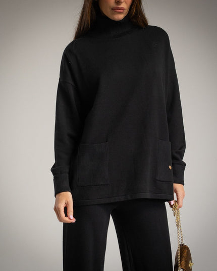 Sets aus 2 Teilen – Strickpullover mit Taschen – Schwarz – One Size – Neue Kollektion - Tiz Mode