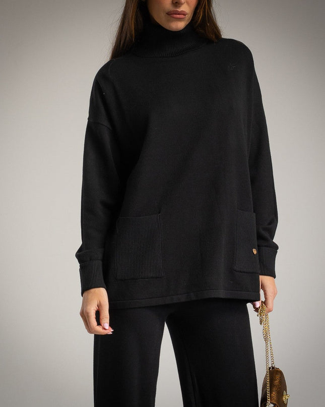 Sets aus 2 Teilen – Strickpullover mit Taschen – Schwarz – One Size – Neue Kollektion - Tiz Mode