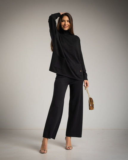 Sets aus 2 Teilen – Strickpullover mit Taschen – Schwarz – One Size – Neue Kollektion - Tiz Mode