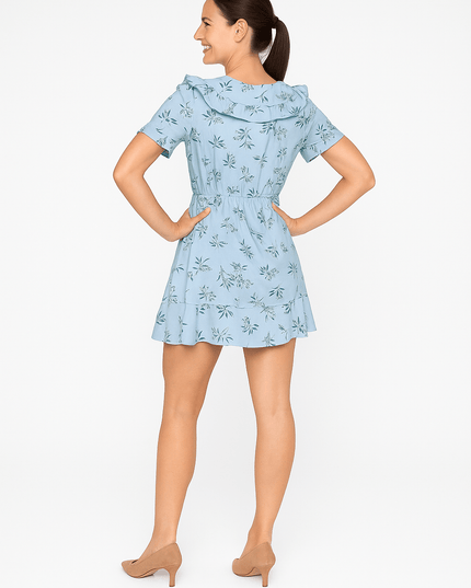 🌸 VILA Minikleid mit Blumenmuster – Hellblau, Rüschenärmel (Größe 36) 🌸 - Tiz Mode