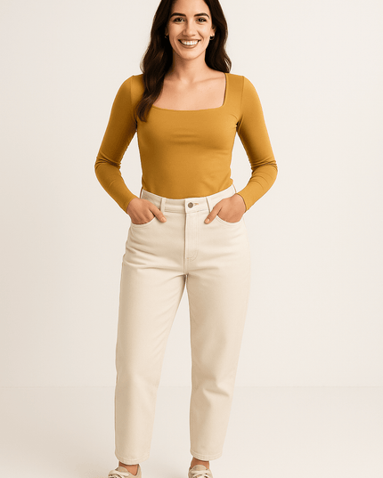 🧡 VILA – Mustard Square - Neck Pullover - Tiz Mode